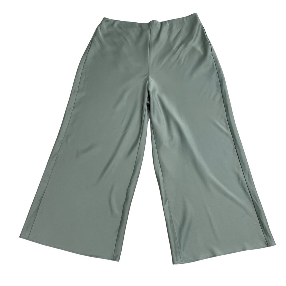JOIE SATIN PULL ON PANTS WIDE LEG SAGE GREEN CROP RELAXED FIT STRETCH SIZE 10